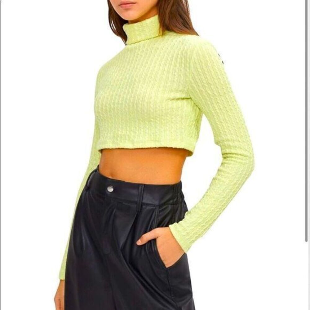 BERSHKA Yellow/Lime Cropped high neck sweater NWT